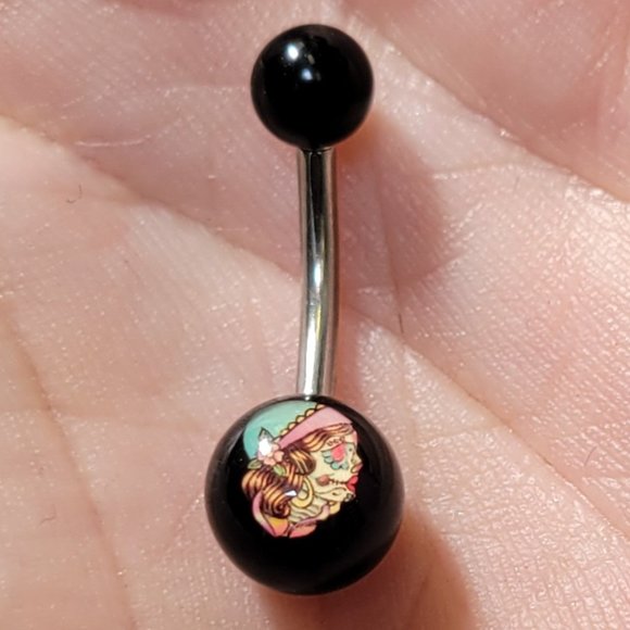 Day of the Dead Lady Acrylic Logo Belly Button Ring - Picture 2 of 2